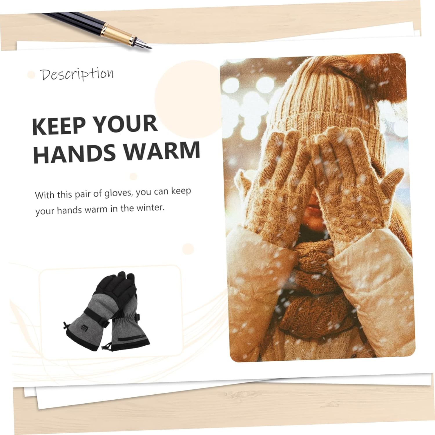 Wakauto 1set Outdoor Heating Gloves Windproof Electric Mittens for Sports Temperature Settings for Skiing Riding Hiking and Cold Weather Activities