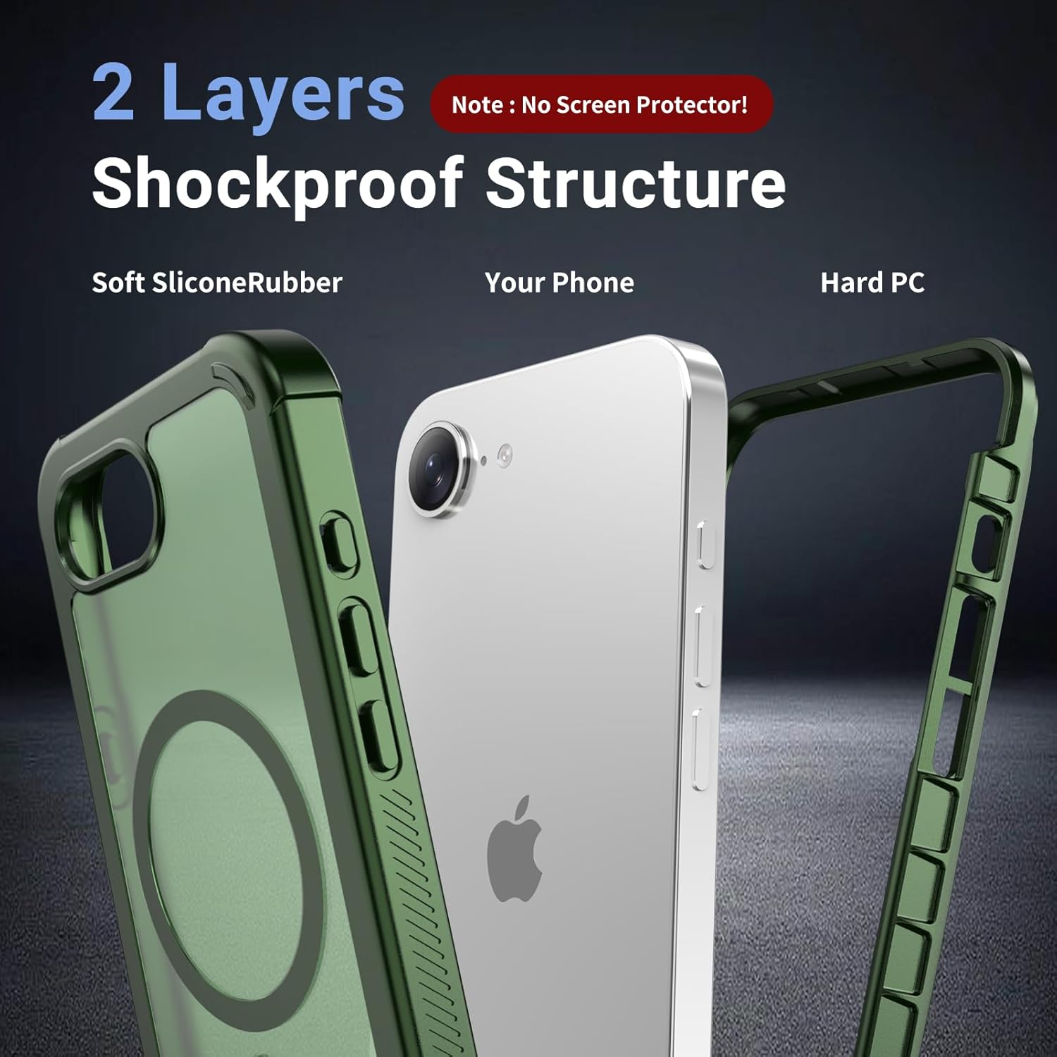 Magnetic for iPhone 16e Case, [Compatible with MagSafe][Military Grade Drop Protection][Heavy Duty Protection][Non-Slip][Shockproof] 2-Layer Durable Bumper Phone Case 6.1''-Army Green - Image 2