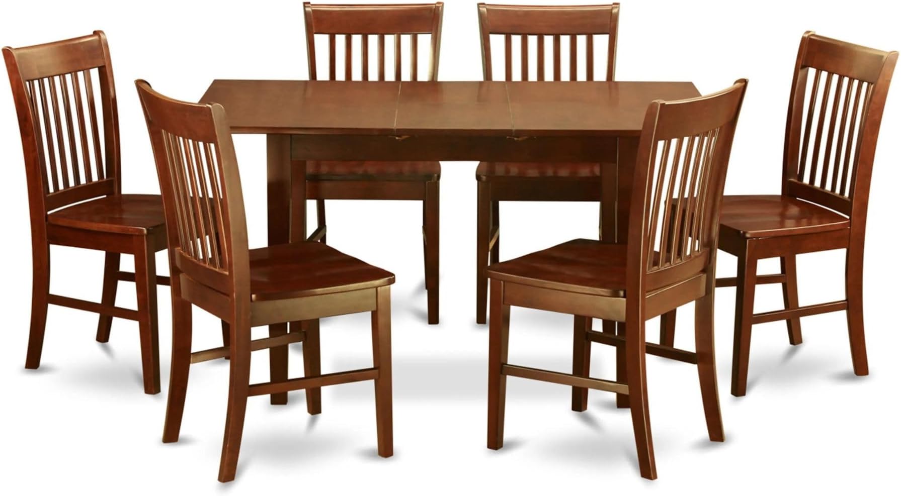 East West Furniture NOFK7-MAH-W 7 Piece Dining Room Table Set Consist of a Rectangle Wooden Table with Butterfly Leaf and 6 Kitchen Dining Chairs, 32x54 Inch, Mahogany