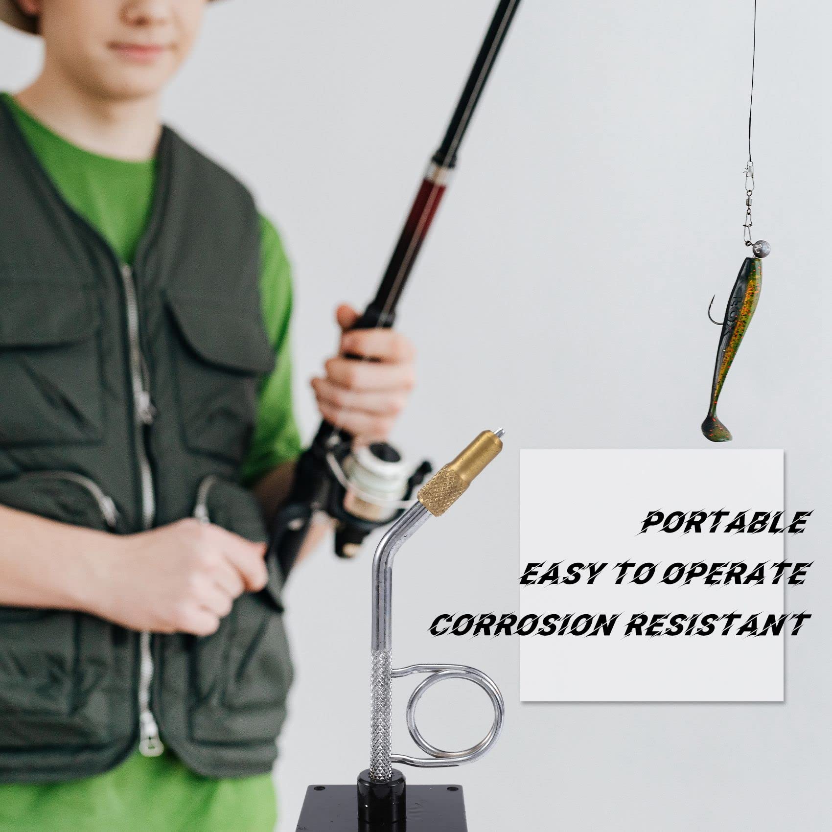 Lizusidtsy Portable Fly Tying Vise with Base Rotary C-Clamp Fish Tackle Kit Travel Alloy Fly Fishing Tackles Hook Binding Tool, Silver&black&gold