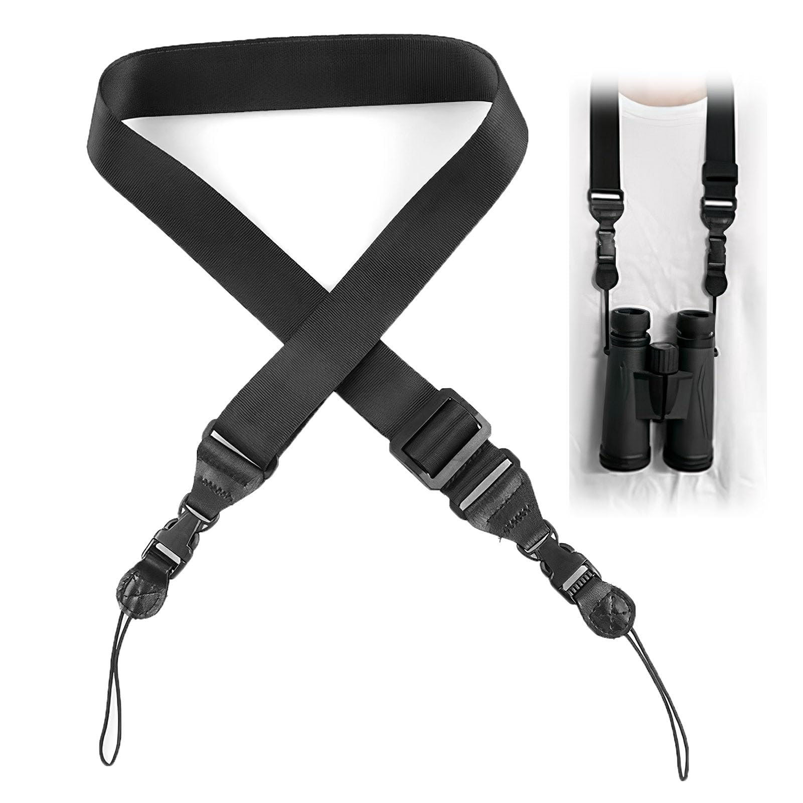 Binocular Strap Adjustable Camera Strap Weave Binoculars Straps Neck Shoulder Quick Release with Anti-slip Safety Tether Nylon Crossbody Sling Band for DSLR SLR Cameras Camcorder, Black