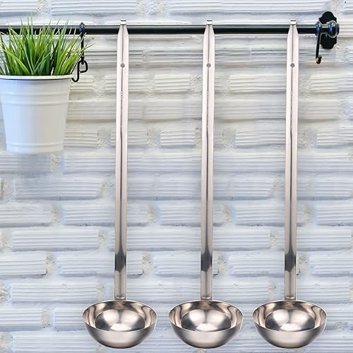 Vista 19 de Cunhill 5 cucharones de sopa de acero inoxidable con mango largo para servir, cocinar, revolver, porcionar, accesorios de cocina y restaurante