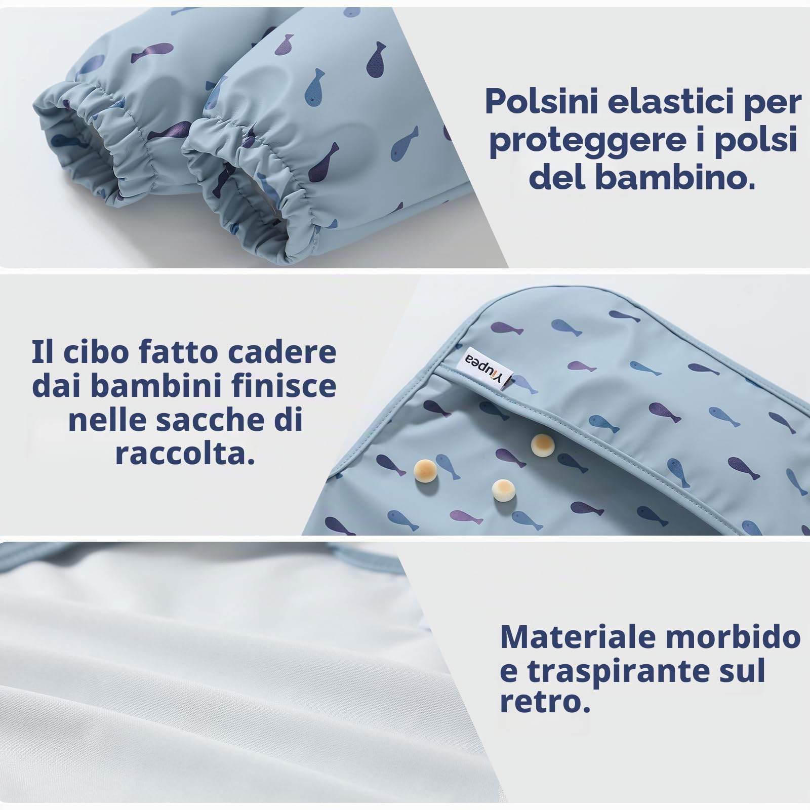 Bavaglino Anti-Mess a Manica Lunga Impermeabile Lavabile in Lavatrice per Svezzamento Bambino 6-24 Mesi
