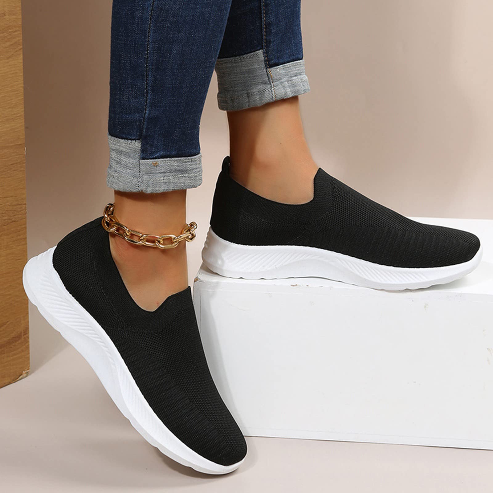 Shobdwwomens Trainers Elastic Mesh Sneakers With Arch Support