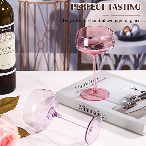 Miniatura 6 de Juego de vasos de cóctel Coupé de colores de 6 a 8 onzas sopladas a mano para cóctel, bar en casa, cóctel, cosmopolita, Manhattan