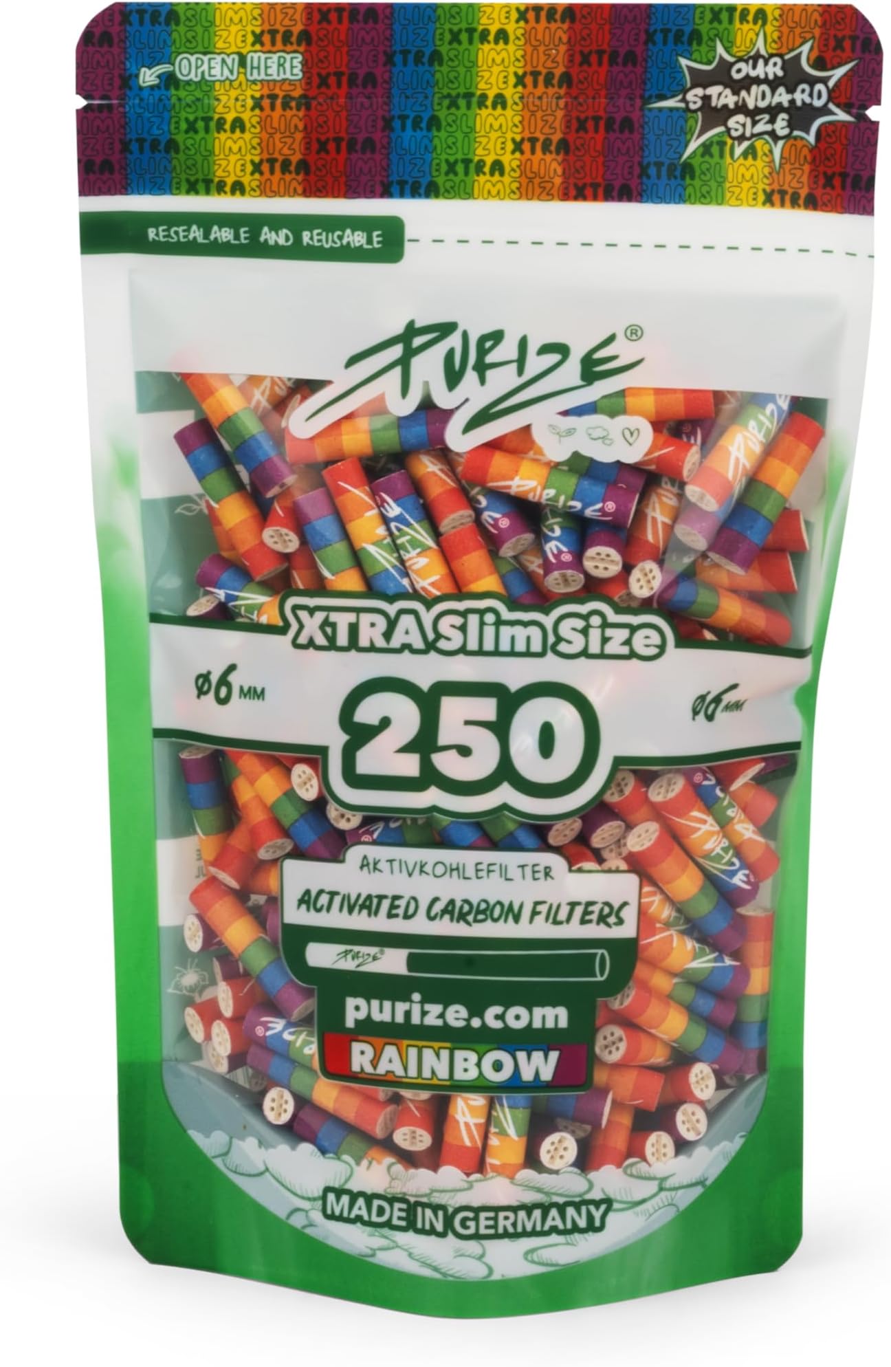 Purize Xtra Slim Activated Carbon Filter Bags (Pack of 250) - Rainbow