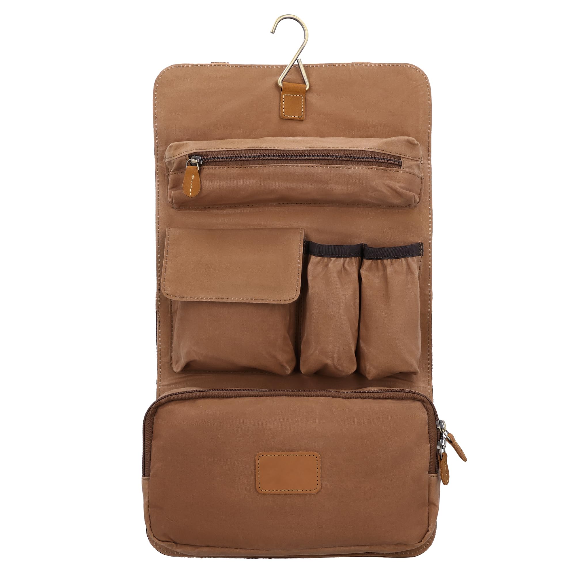 Gusti Rodney - Bolsa de aseo de piel para mujer y hombre, para colgar, neceser de viaje, neceser de maquillaje, organizador, artículos de tocador, lona, piel, marrón claro, talla única, Sencillo y