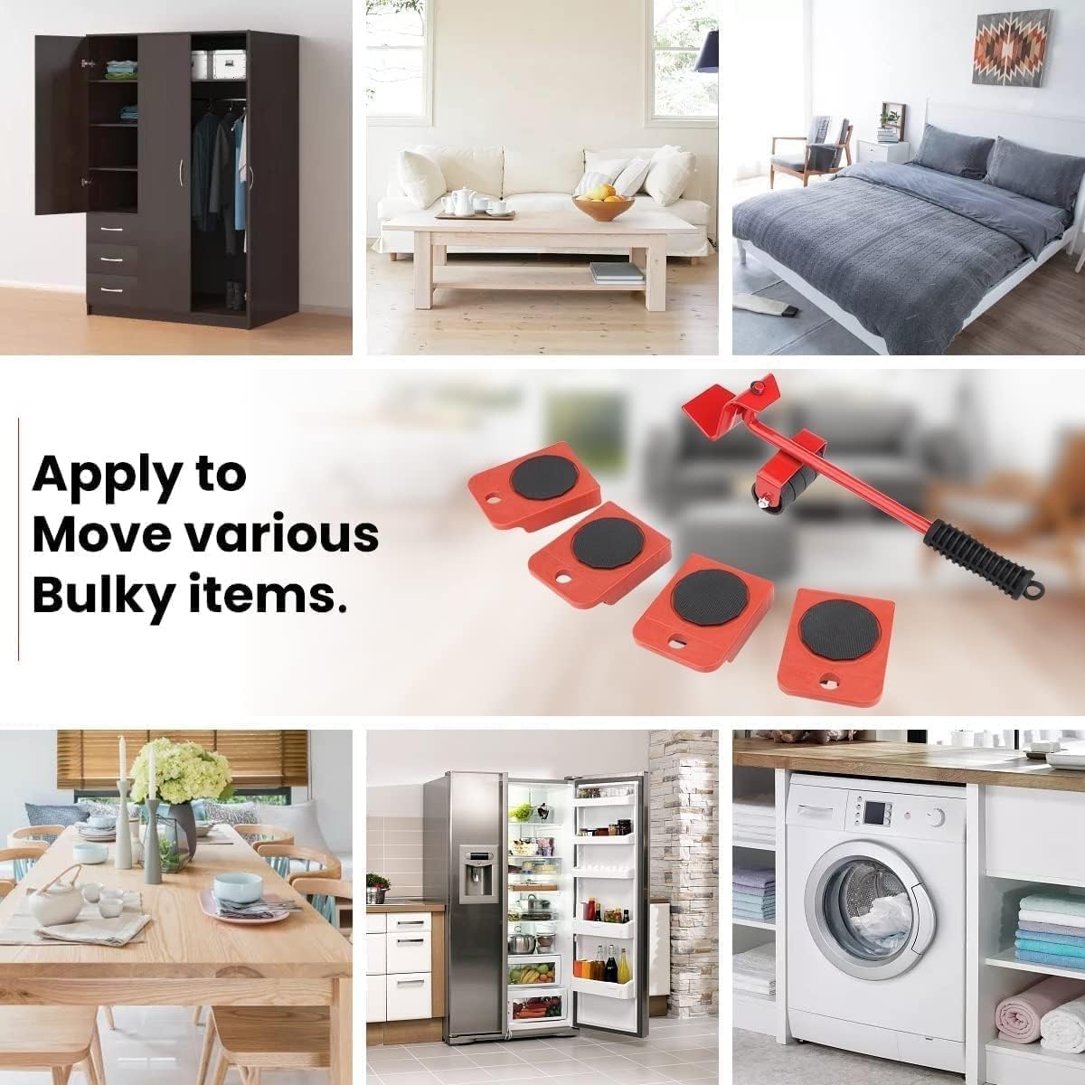 SHIFRA® Heavy-Duty Furniture Moving Wheel Pads – Easy & Safe Slider Tool for Shifting Washing Machines, Fridge, Sofa & Wardrobes – Max Load 150KG/331LBS (Pack of 4, Only Wheel Pads)