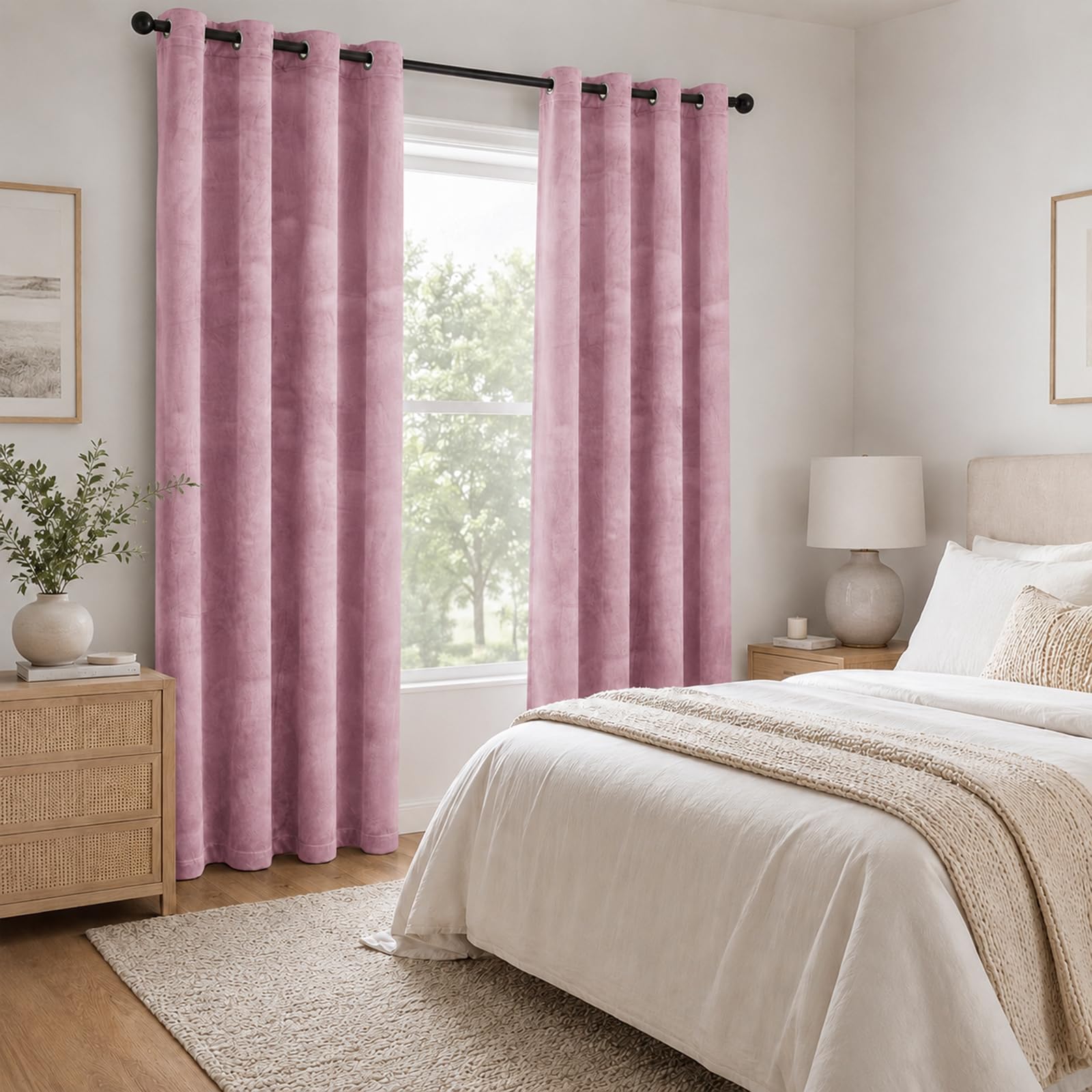 Ystyle Rideau Occultant Velours Lot De 2, 140x145cm, Rose | Rideaux Salon Rideau Thermique Isolant Anti Chaud Intérieurs, Rideau Phonique Anti Bruit, Moderne Chambre Maison Dressing