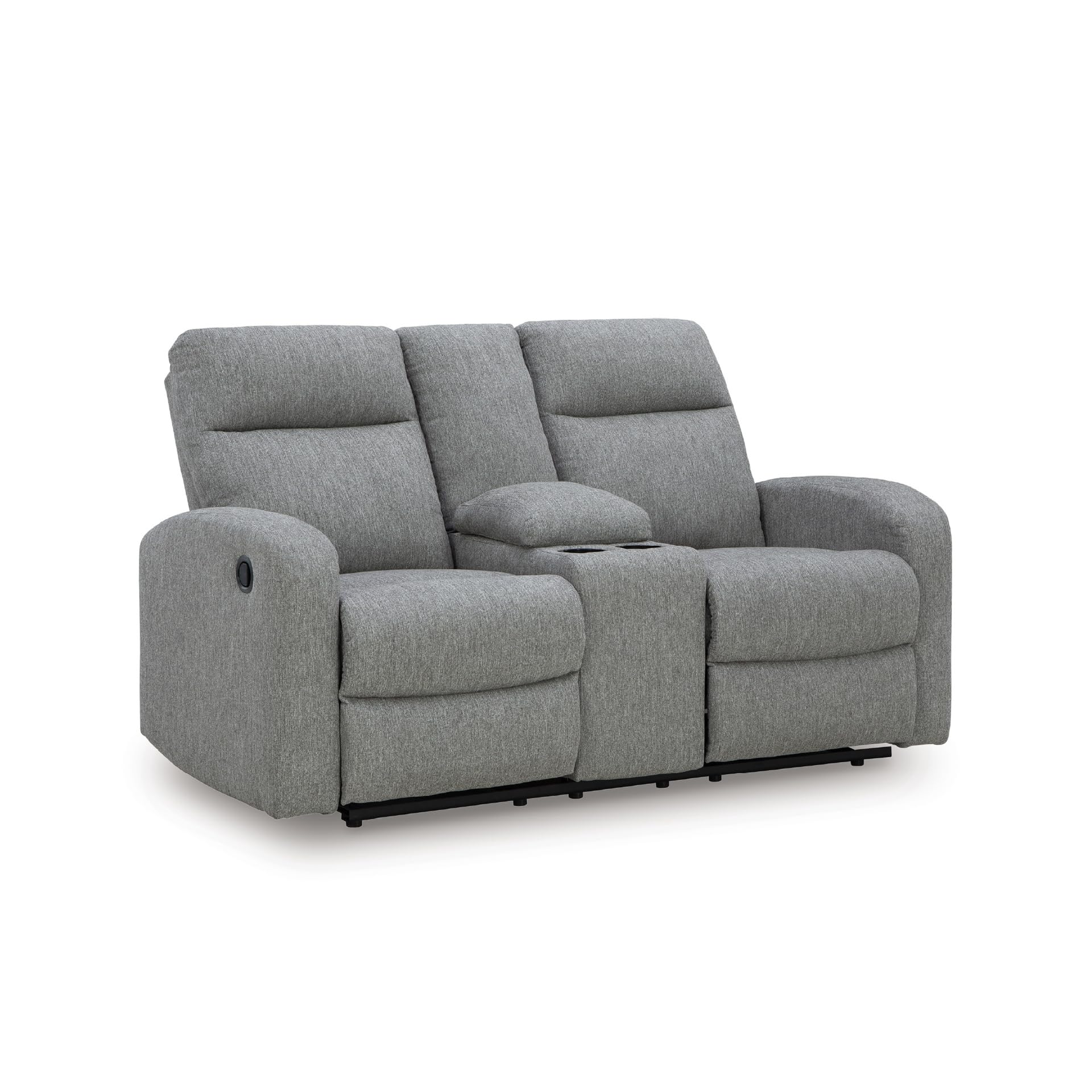 Signature Design by Ashley Carrigan Lane Classic Manual Pull Tab Dual Sided Reclining Loveseat with Console and Storage, Gray