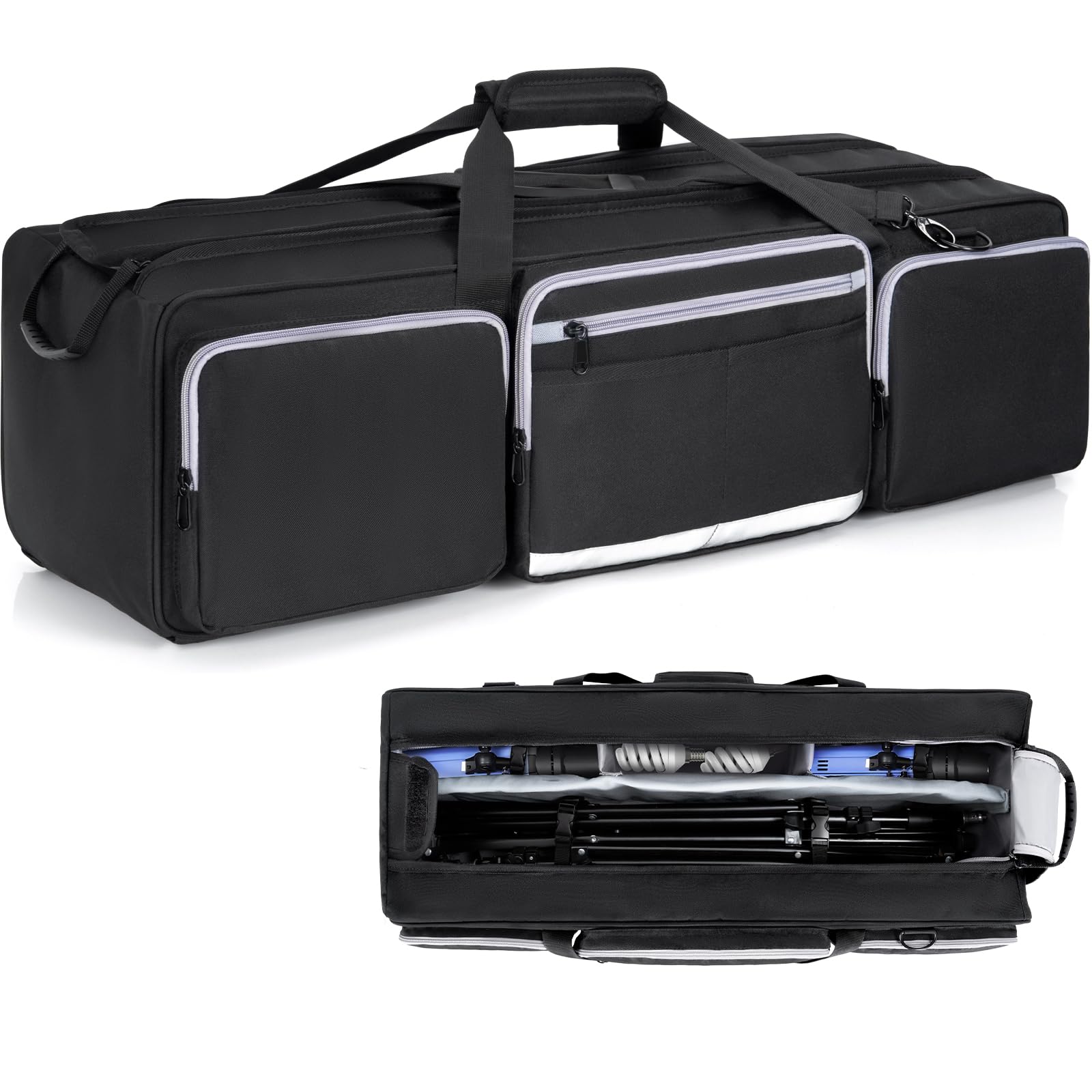 OUUTMEE Borsa per il trasporto del treppiede, grande borsa fotografica per treppiede con divisori imbottiti rimovibili, borsa leggera con base imbottita antiurto per treppiedi per fotocamera