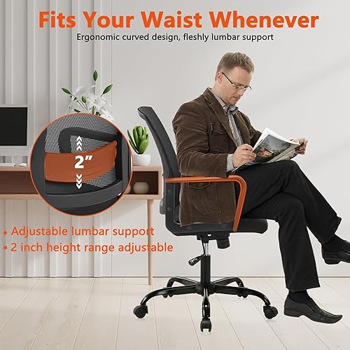 Miniatura 5 de CLATINA Silla de oficina, ergonómicas de respaldo medio, silla de computadora de malla rodante con soporte lumbar ejecutivo y diseño de altura
