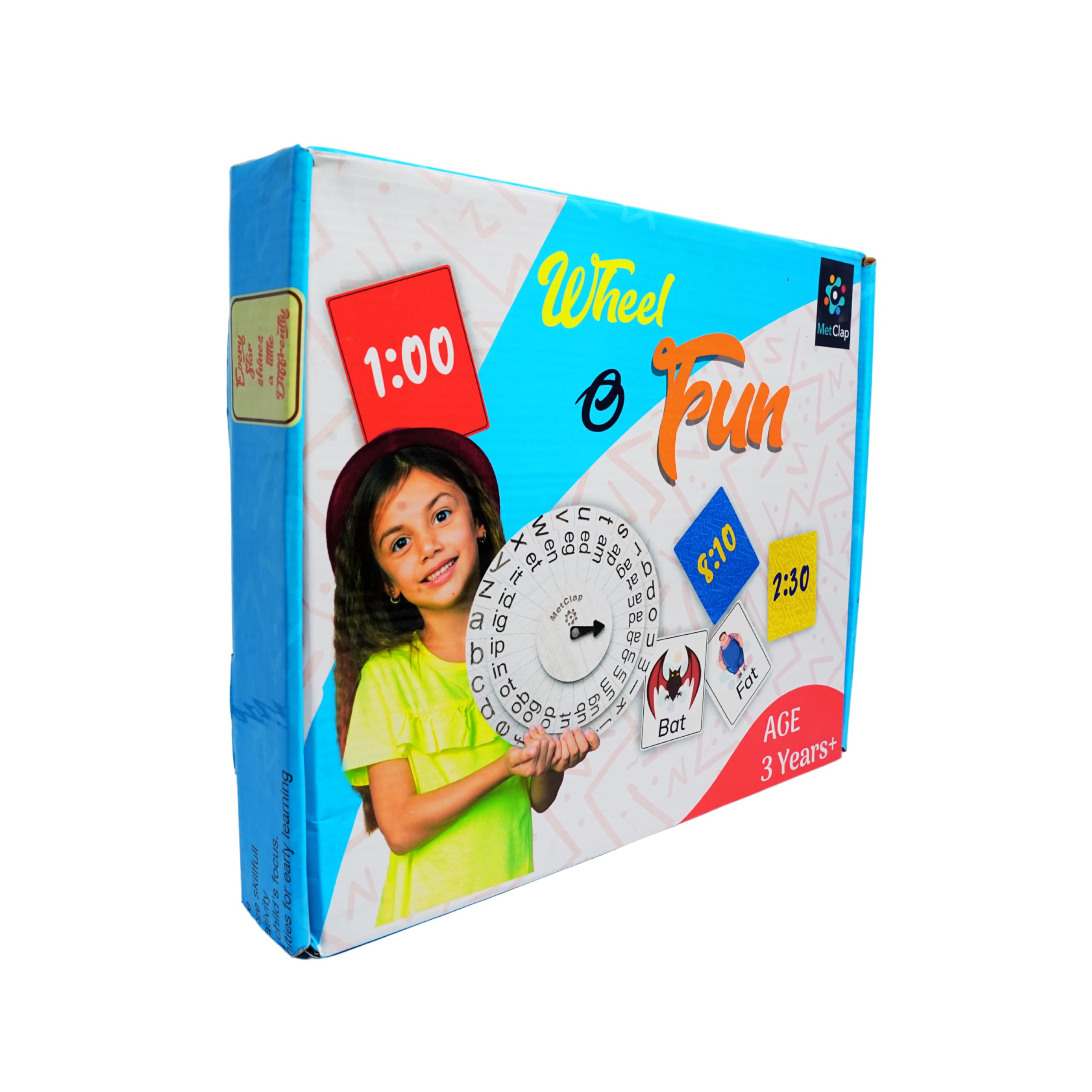 MetClap Wheel of Fun - CVC Word and time Learning Toy for Kids Including 30 Flash Cards | STEM Educational Toys for 3+ Years Boys and Girls| Learn CVC Words and Concept of time | Educational Toy 4