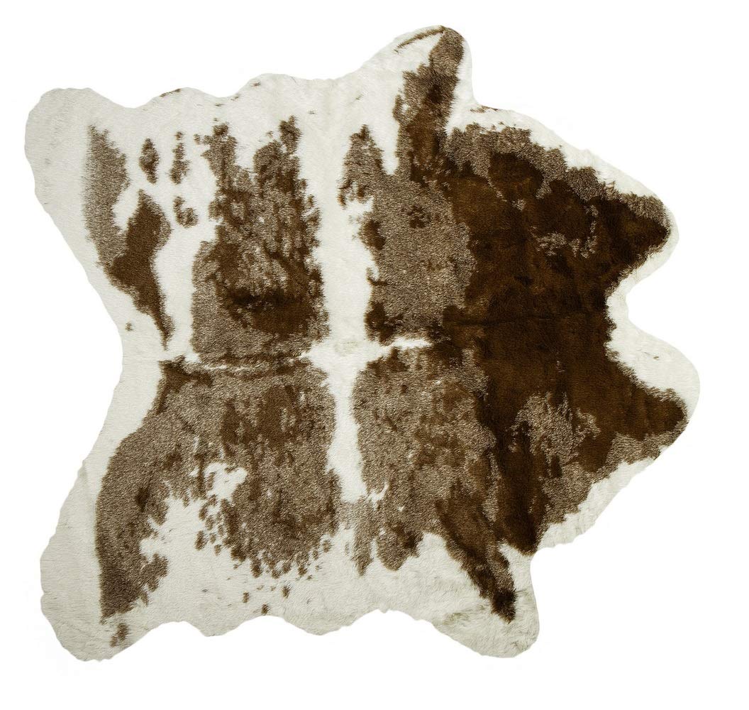 Luxe Faux Cowhide Rug for Rustic and Western Decor | Low Pile Faux Fur Rug with Cow Print Brown + White | Cruelty-Free Fade Resistant Living Room Rugs | 4-1/4 x 5 ft