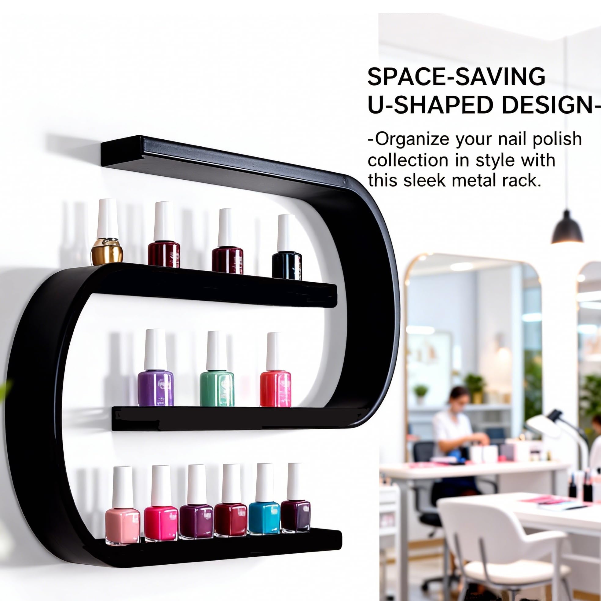Organizzatore per Smalti da Parete, Mensole Sospese in Metallo A Forma di U, Scaffali Multifunzionali per L'Esposizione di Smalti, Ideali per La Casa, Il Salone di Bellezza O Il Negozio,Nero