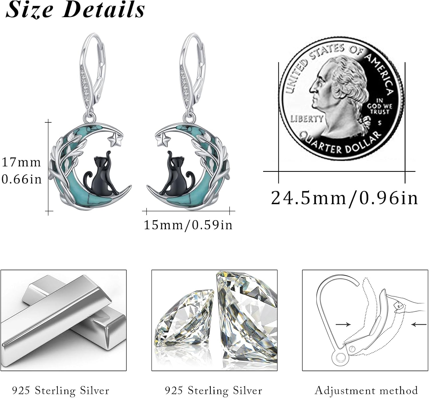 MEDWISE Black Cat Earrings for Women 925 Sterling Silver Leverback Cute Animal Dangle Drop Earrings Cats Lover Christmas Gifts - Image 2