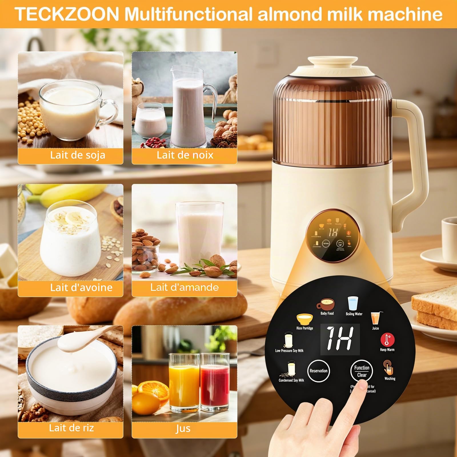 Machine à Lait Végétal 1200 ml avec Auto-Nettoyage, Idéale pour Lait d’Amande, Lait de Soja & Smoothies, Moteur Haute Performance avec Réduction du Bruit, Sans BPA avec Livre de Recettes