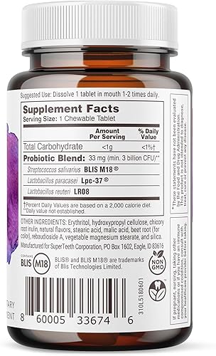 Miniatura 2 de SuperTeeth - Probiótico dental masticable para niños y adultos  Apoya dientes y encías saludables  Salud bucal  Combate el mal aliento  BLIS M18  60