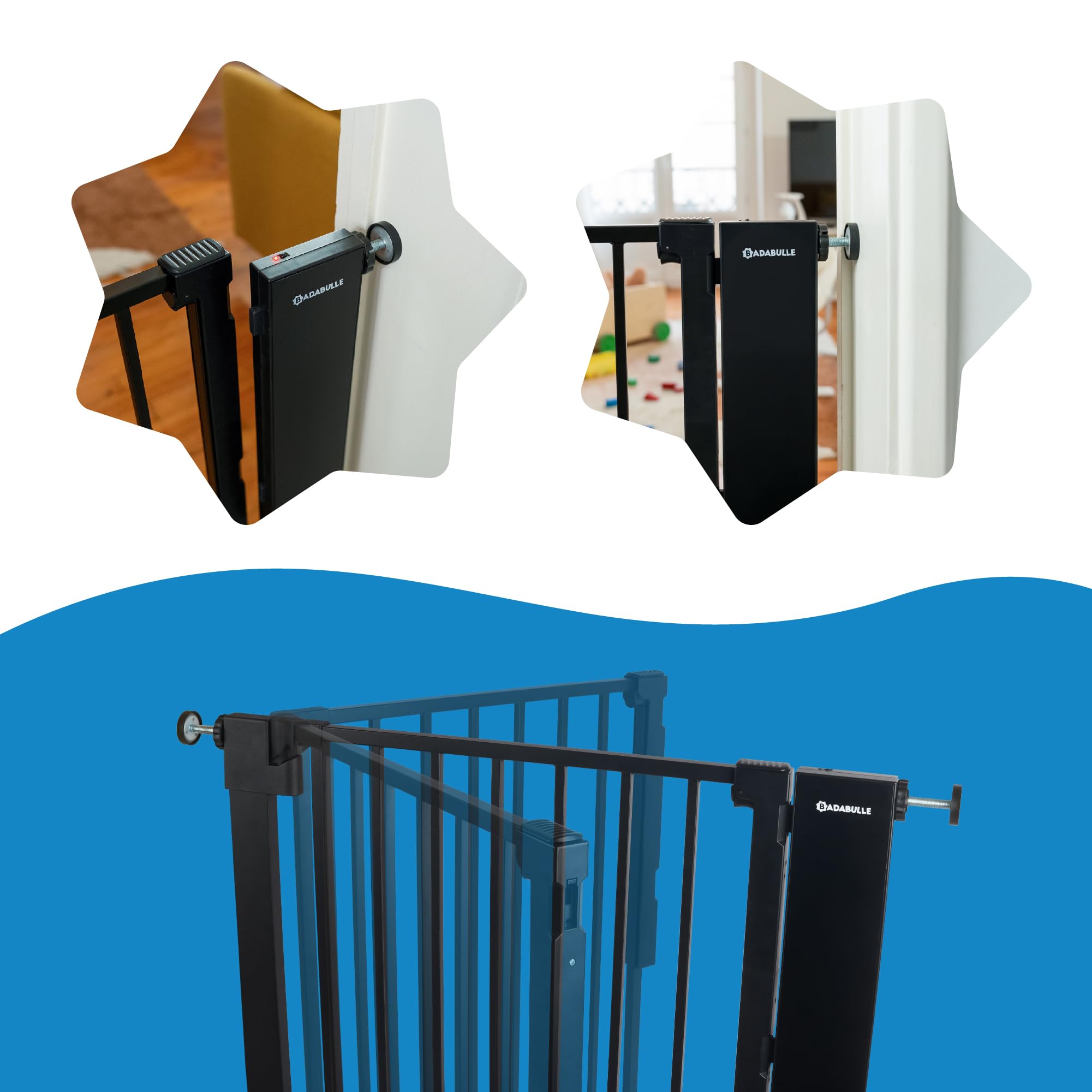 Badabulle Puerta de Seguridad Infantil Safe&Pass - Desbloqueo automático - Desbloqueo por Sensor a tamaño Adulto - Sistema de fijación a presión - para Aberturas Entre 75 y 81,5 cm