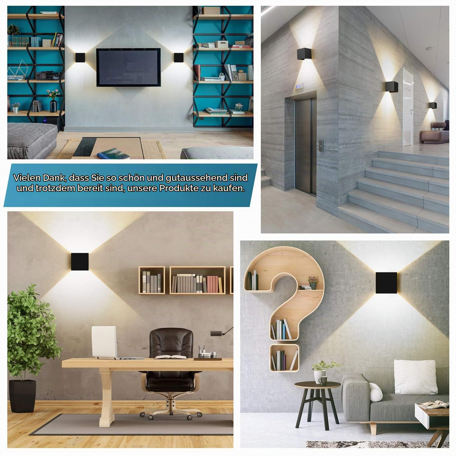 ledmo 4 Stücke LED Wandleuchte Innen/Aussen Wasserdichte IP65 LED Aussenlampe Schwarz Mit Up Down Einstellbar Abstrahlwinkel 12W Wandlampe Aussen Warmweiß 3000K