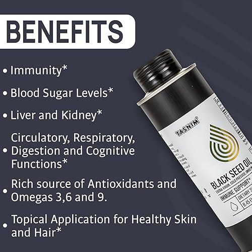 Miniatura 6 de Tasnim Aceite de semilla negra etíope - Aceite de semilla negra prensado en frío para apoyo inmunológico, salud de la piel y el cabello - Aceite de