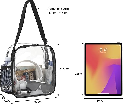 Miniatura 5 de Trail maker Lonchera transparente con bolsillos de malla, correa, aprobada por el estadio para niños en la escuela, trabajo, deportes, oficina,