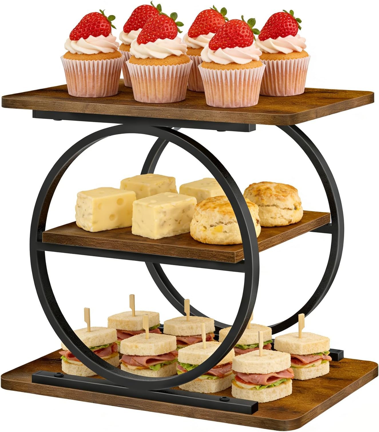 Cupcake Tower Stand, 3-Tier Cake Stand Rustic Dessert Table Display Set, Tiered Serving Trays for Party, Wedding, Birthday, Baby Shower