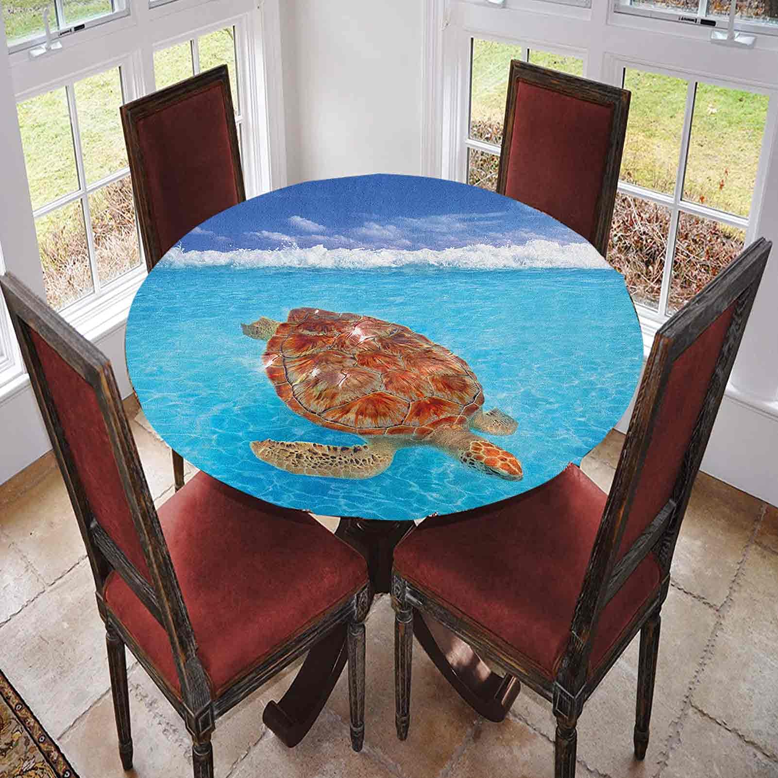 Runde Tischdecke Mit Schildkröten-Muster – Wasserdicht, Mit Regenschirmloch & Reißverschluss