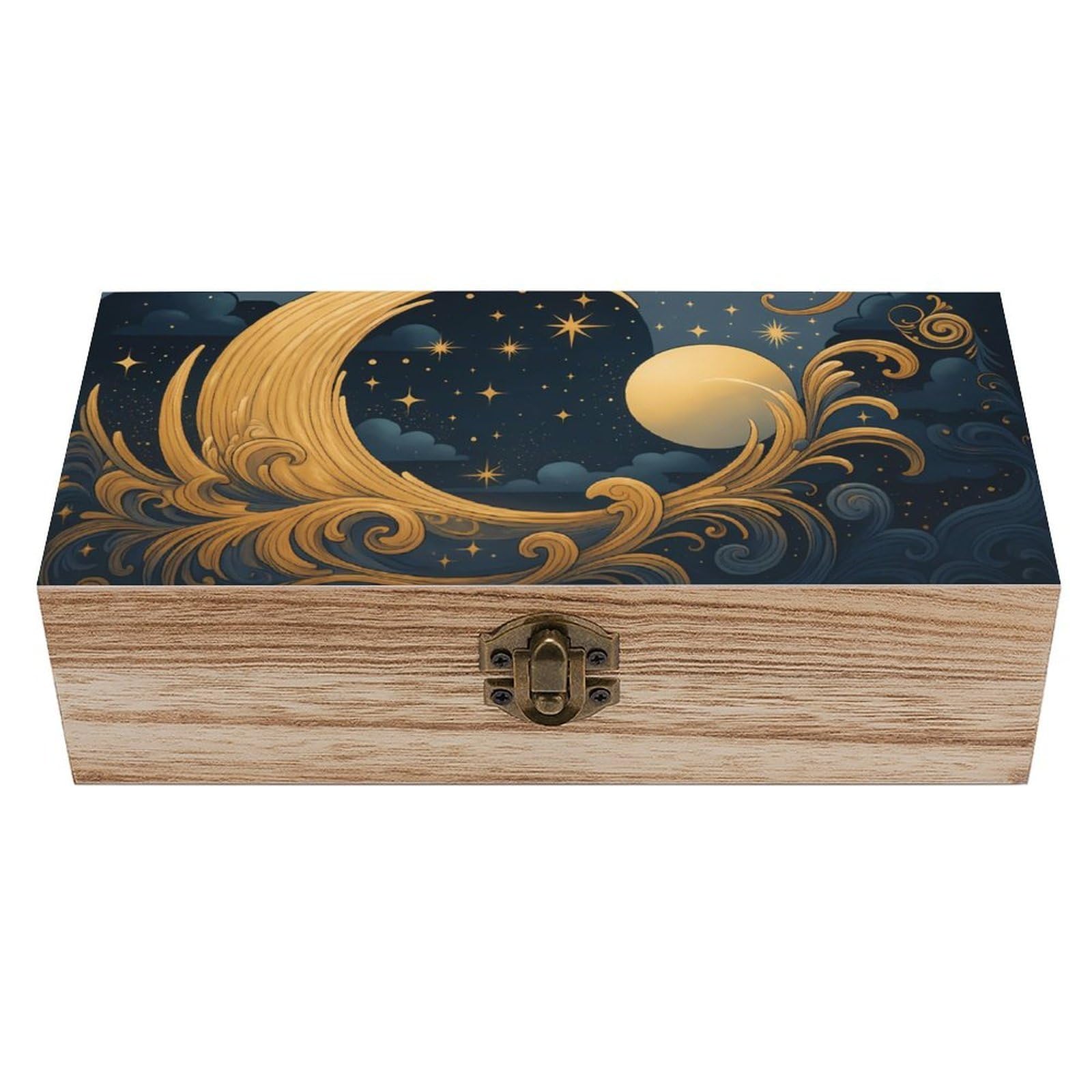 HLBSDM Mystical Moon & Starry Retro Wooden Storage Box Jewelry Art Gift Boxs Decorative Keepsake Boxes