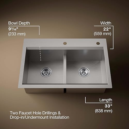 Miniatura 3 de KOHLER Task Smart Divide K-80085-2PC-NA - Fregadero de cocina con estación de trabajo de doble tazón de 33 pulgadas, incluye accesorios, acero