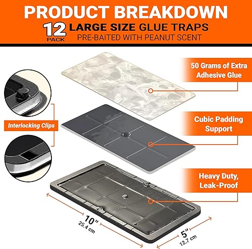 Miniatura 3 de Paquete de 12 trampas de pegamento para ratones para interiores para el hogar, trampas de pegamento grandes para ratones y ratas, trampas adhesivas