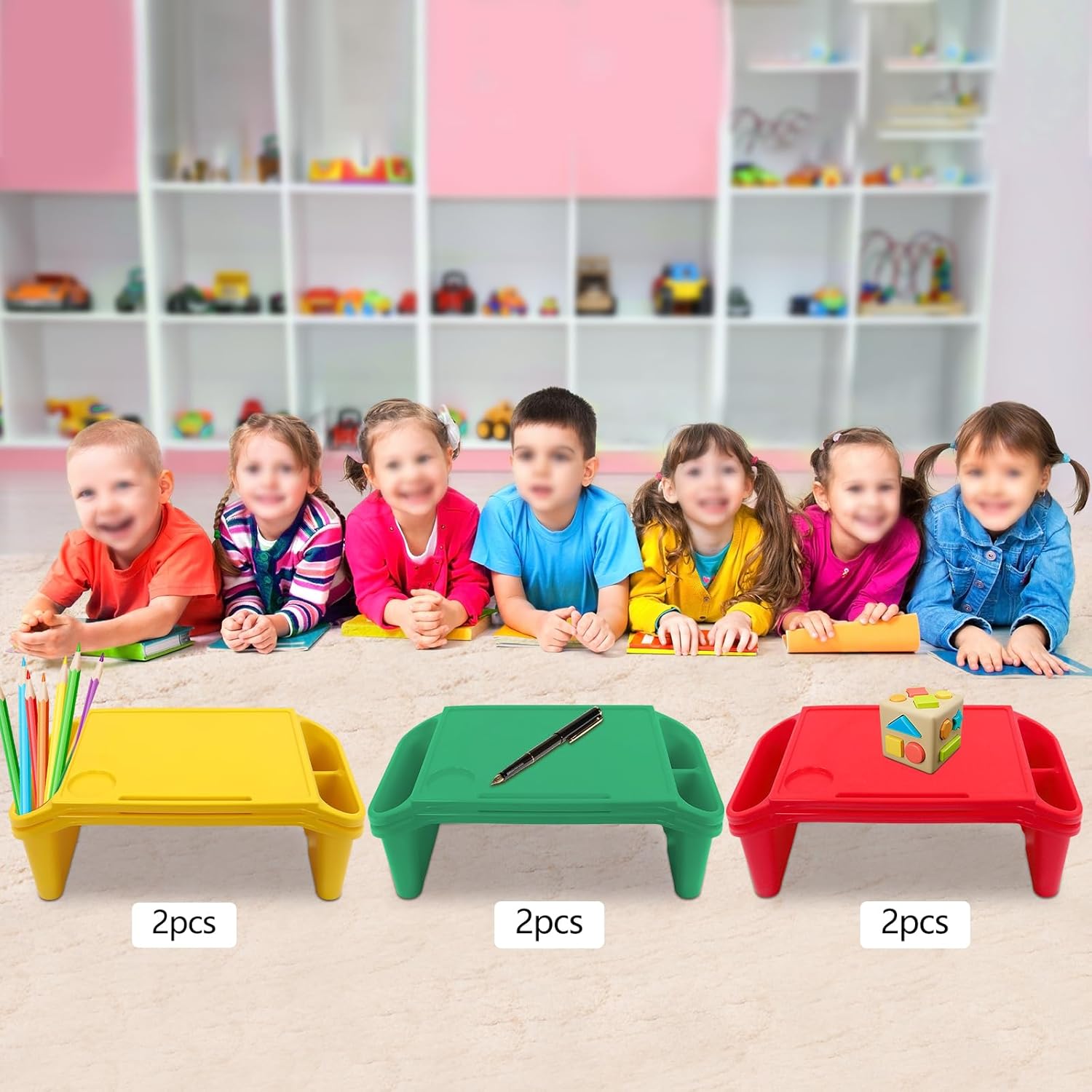 6 Pack Kids Lap Desk Tray, Portable Table with Storage Slots, Activity Trayor Writing, Eating, Game, Children Portable Lap Desk for Students Work Study School Classroom