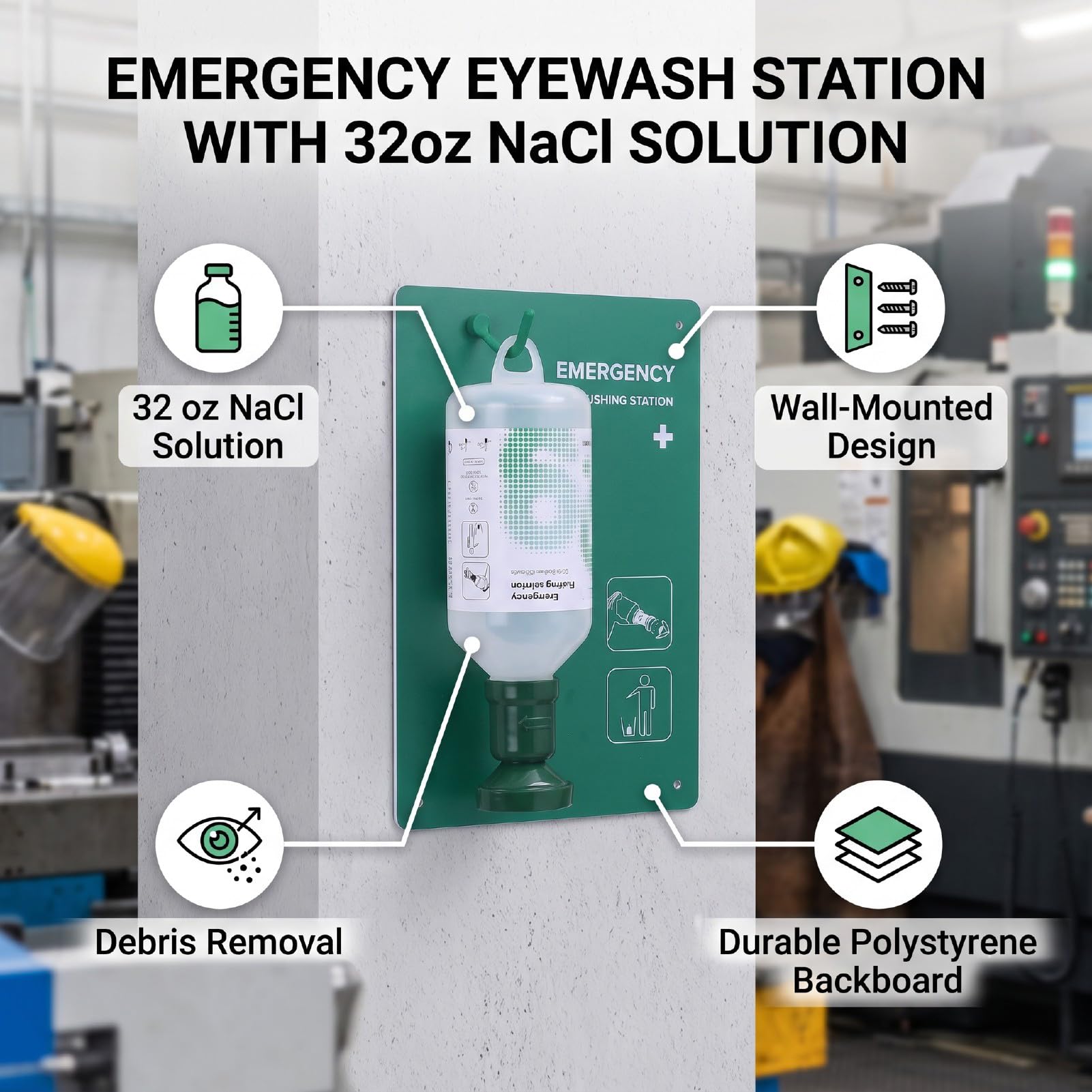 Station de Lavage Oculaire Murale, Solution Stérile de NaCl 32