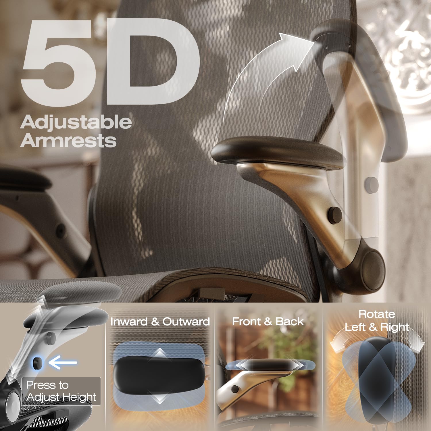 X100 Ergonomic Office Chair with Footrest, Big and Tall Home Desk Chair with 5D Flip-Up Arms, Adjustable 3D Adaptive Lumbar Support,High Back Rolling Computer Chair, Swivel Gaming Mesh Chairs