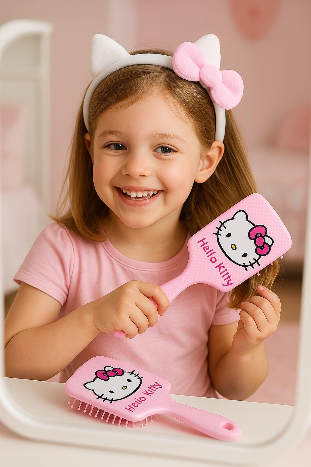 Hello Kitty - Hair Accessory Set (8 Pieces: Brush, Headband, Clips, Elastics) - Girl Gift Box, Pink - Image 2