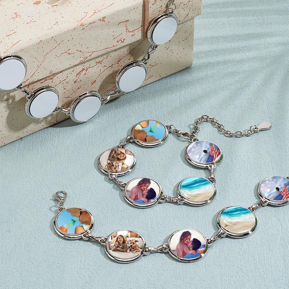 PH PandaHall 4 Sets Sublimation Bracelets, Heat Transfer Graduation Bracelet Round Photo Bezel Tray Sublimation Blank Adjustable Bracelet Bezel Setting with Cabochon for Bracelets Jewerly Making Wedding