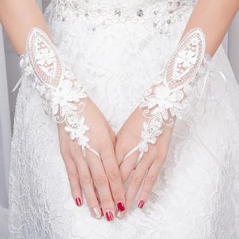 Gants De Mariage Fille Fleur En Dentelle Blanche - Mitaines Princesse Avec Noeud | Accessoire Cérémonie, Baptême, Soirée