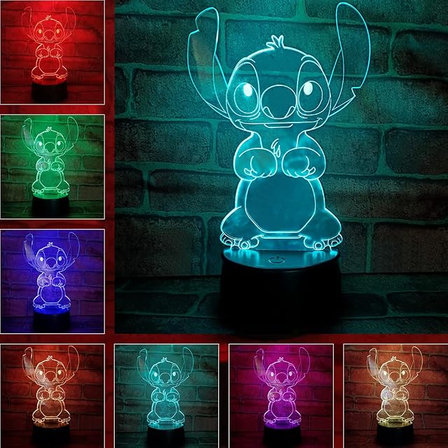INTOBAS Stitch Night Light,3D LED Stitch Lamp,Lilo and Stitch Gifts,16 Color Changes by Remote Control and Smart Touch,Children's Room Decoration,Birthday and Christmas Gifts for Kids
