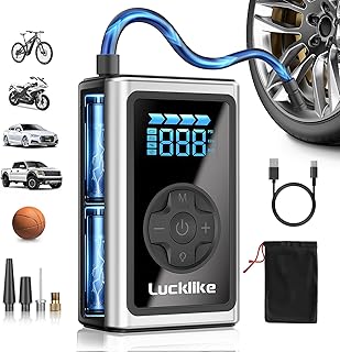Tire Inflator Portable Air Compressor, 150 PSI Electric Portable Air Pump for Inflatables Car Bike Tires with Gauge Digital Pressure Cordless, Bicycle Pump with LED Light for Car, Ball, Motorcycle