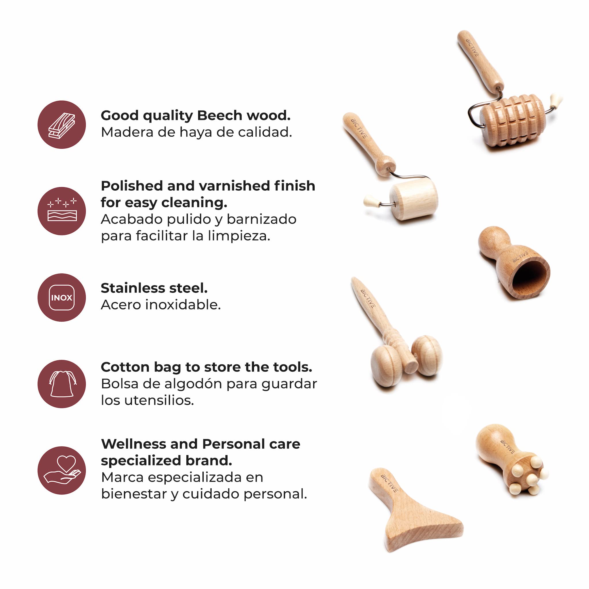 Kit Maderotherapie Visage de 6 Pièces et Sac. Masseur, Skincare Kit, Rouleau Visage, Guasha, Massage Anti Age, Face Roller, Kit Soin Visage, Massage Lymphatique Yeux
