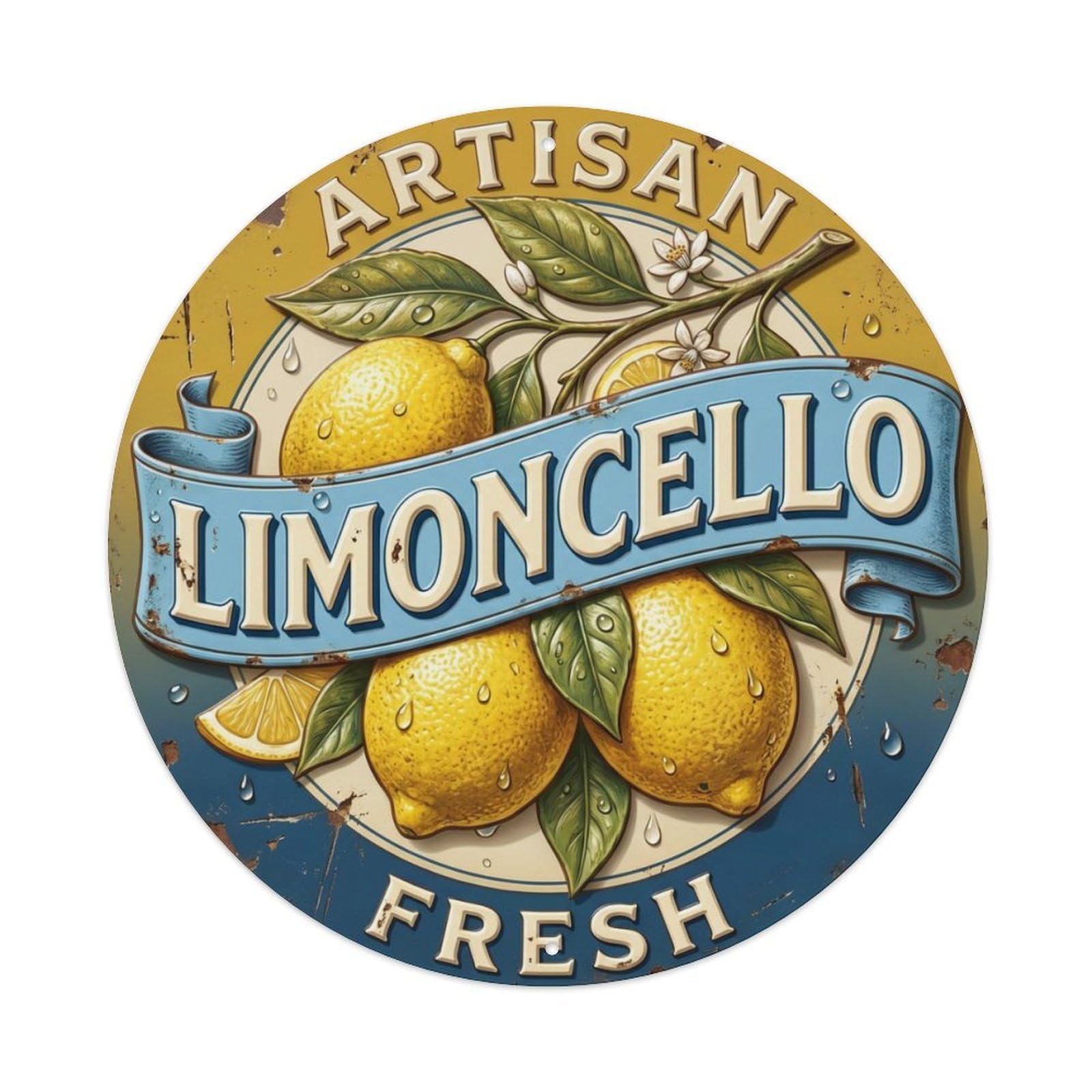 Artisan Limoncello Digestif Sign Metal Tin Sign Plaque Wall Decor for Cafe, Club Bar, Office, Home Garden Round Metal Poster 8x8Inch