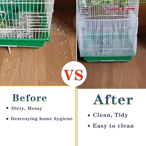 Miniatura 5 de LWFCOEE Atrapasador de semillas para jaula de pájaros, paquete de 2 protectores de falda de jaula de pájaros, cubierta de malla de nailon suave