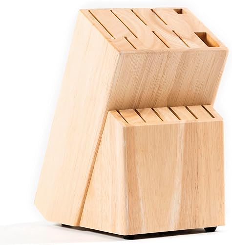 Coninx Bloque de cuchillos de cocina de madera de goma, soporte para cuchillos de 15 ranuras, organizador de cuchillos de madera de calidad