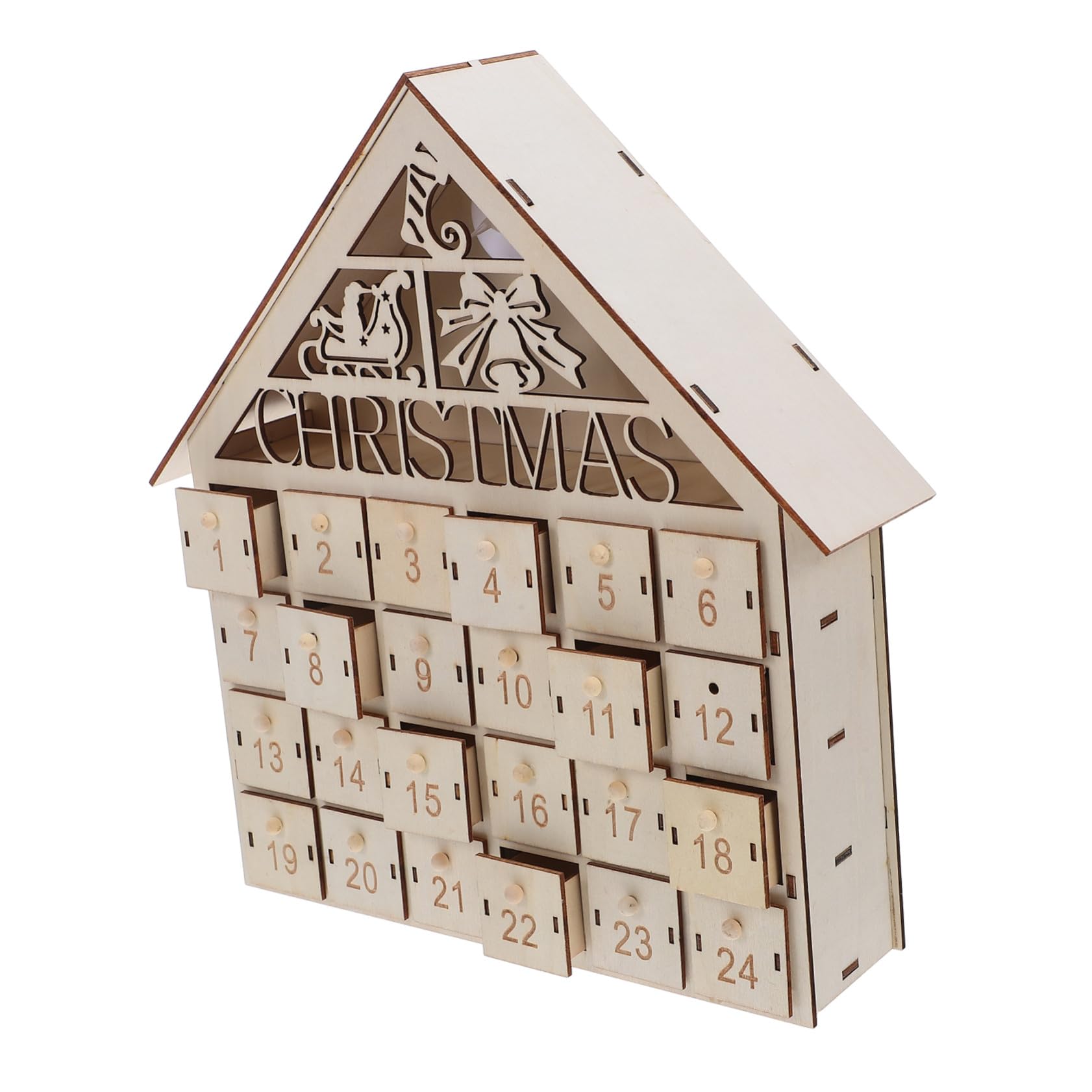 ULTECHNOVO Calendario Avvento Giorni in Legno con Luci LED Casa Tradizionale da Tavolo Cassetti Riempibili per Natale Decorazione Natalizia Interattiva per Famiglia