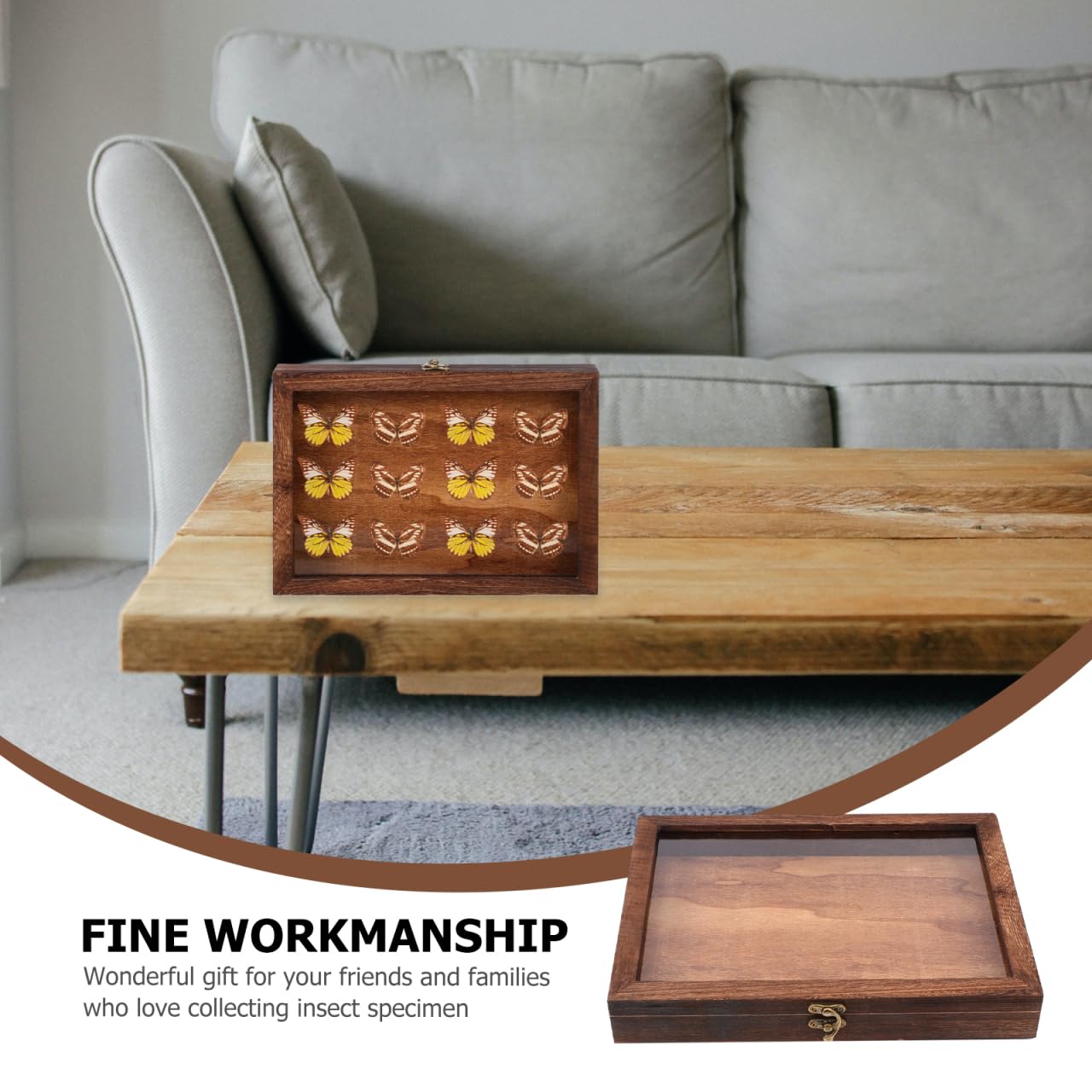 Angoily Wooden Display Case Box Collection Box with Transparent Top Jewellery Display Case Natural Wood with Glass Top Shade Box Kit Entomology Accessories for Collecting Butterfly Samples 31 x 22 x - Image 2