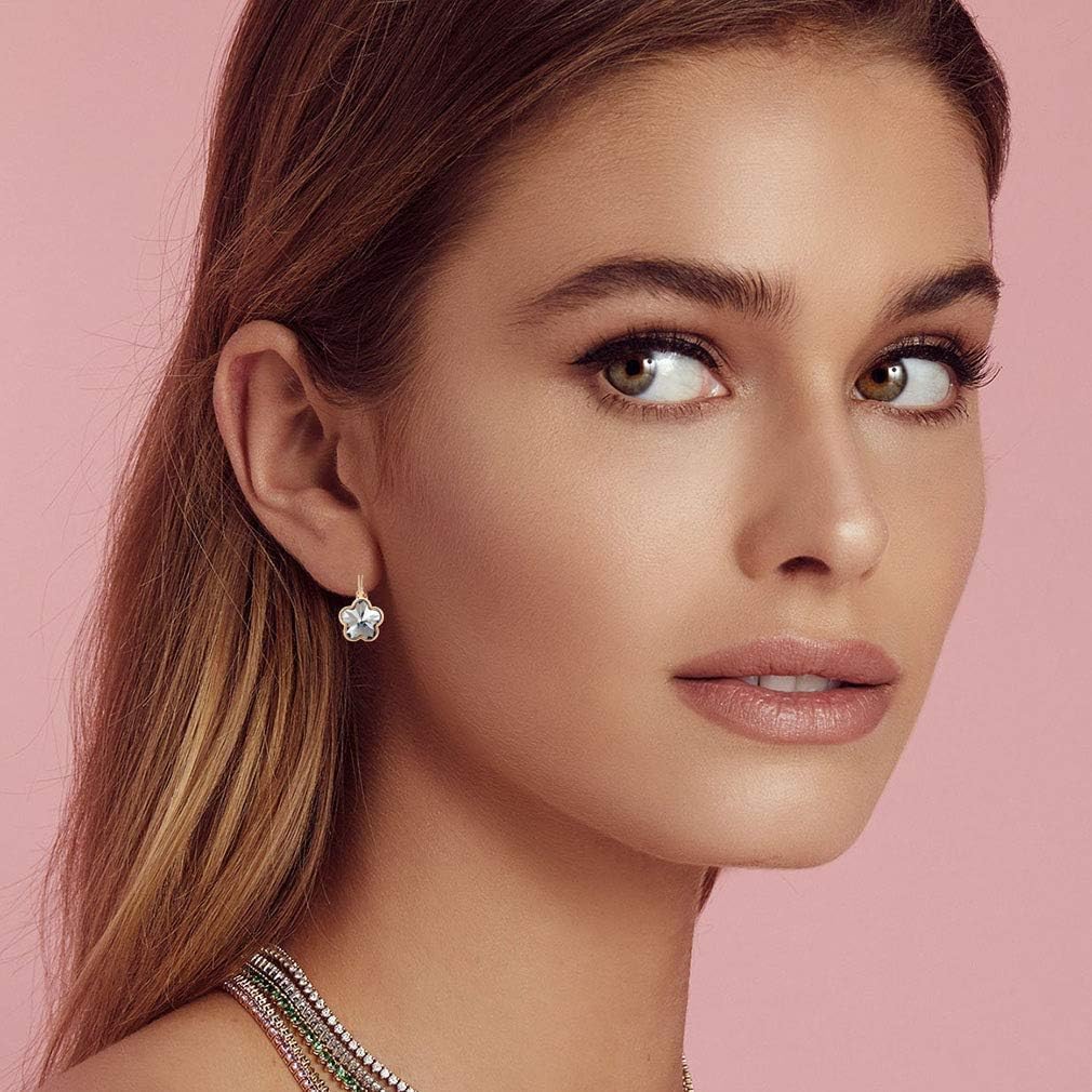Austrian Crystal Flower Leverback Drop Earrings for Women 14K Rose Gold Plated Hypoallergenic Jewelry - Image 2