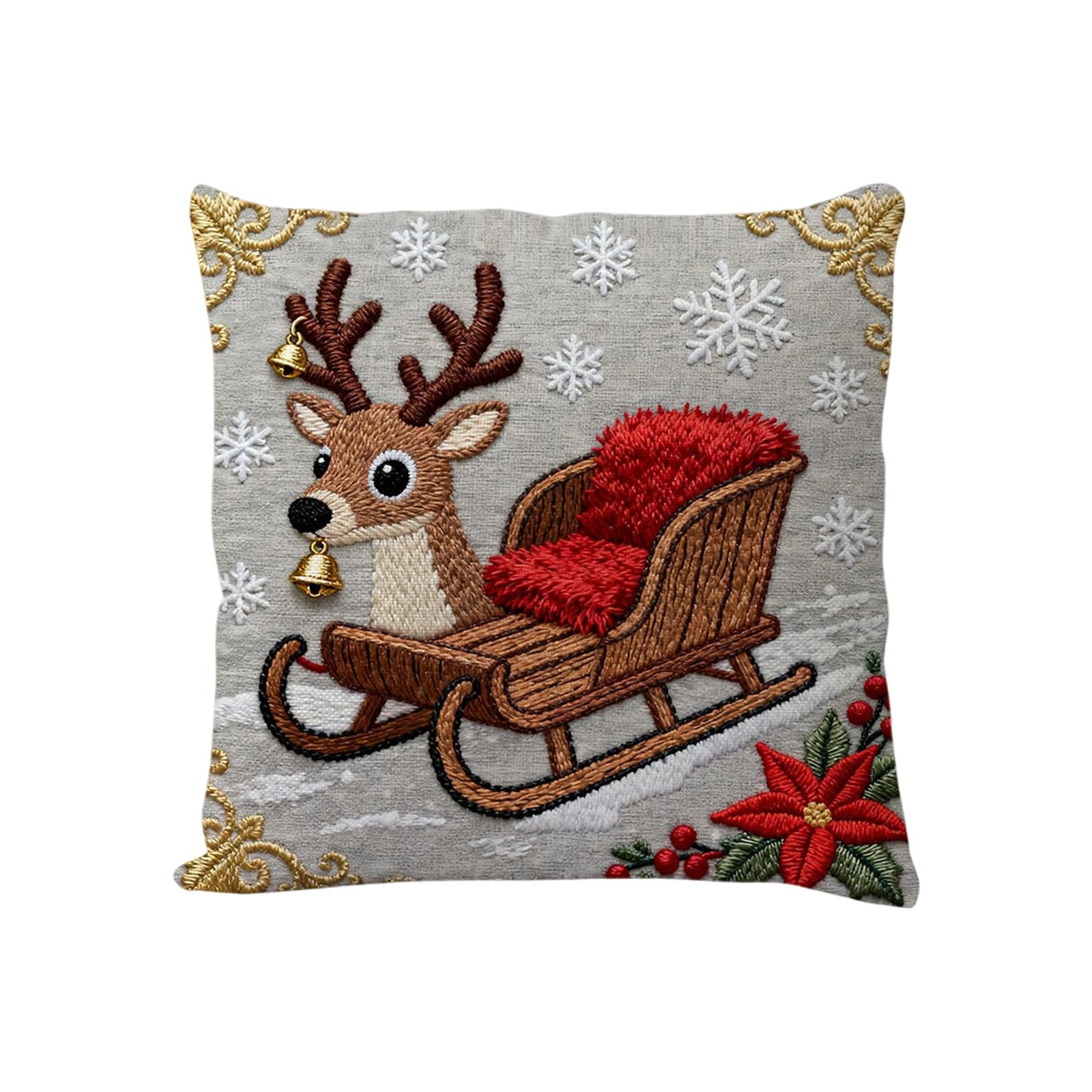 Tsophreniq Christmas Embroidered Linen Throw Pillow Case Reindeer Snowman Pattern Holiday Homes Decors Sofa Couch Cushion Cover Christmas Themed Linen Pillowcase