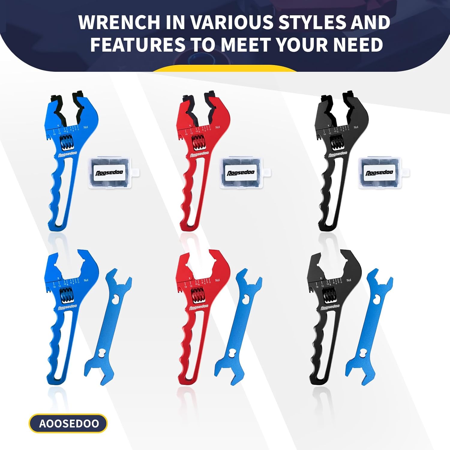 Adjustable AN Fittings Wrench AN Wrench for Hose Fitting Adapters AN Fitting Tool 3AN-16AN Lightweight Aluminum, Blue. With a Double Hose End Fittings Wrench 6AN Socket-AN8 B-nut Blue - Image 7