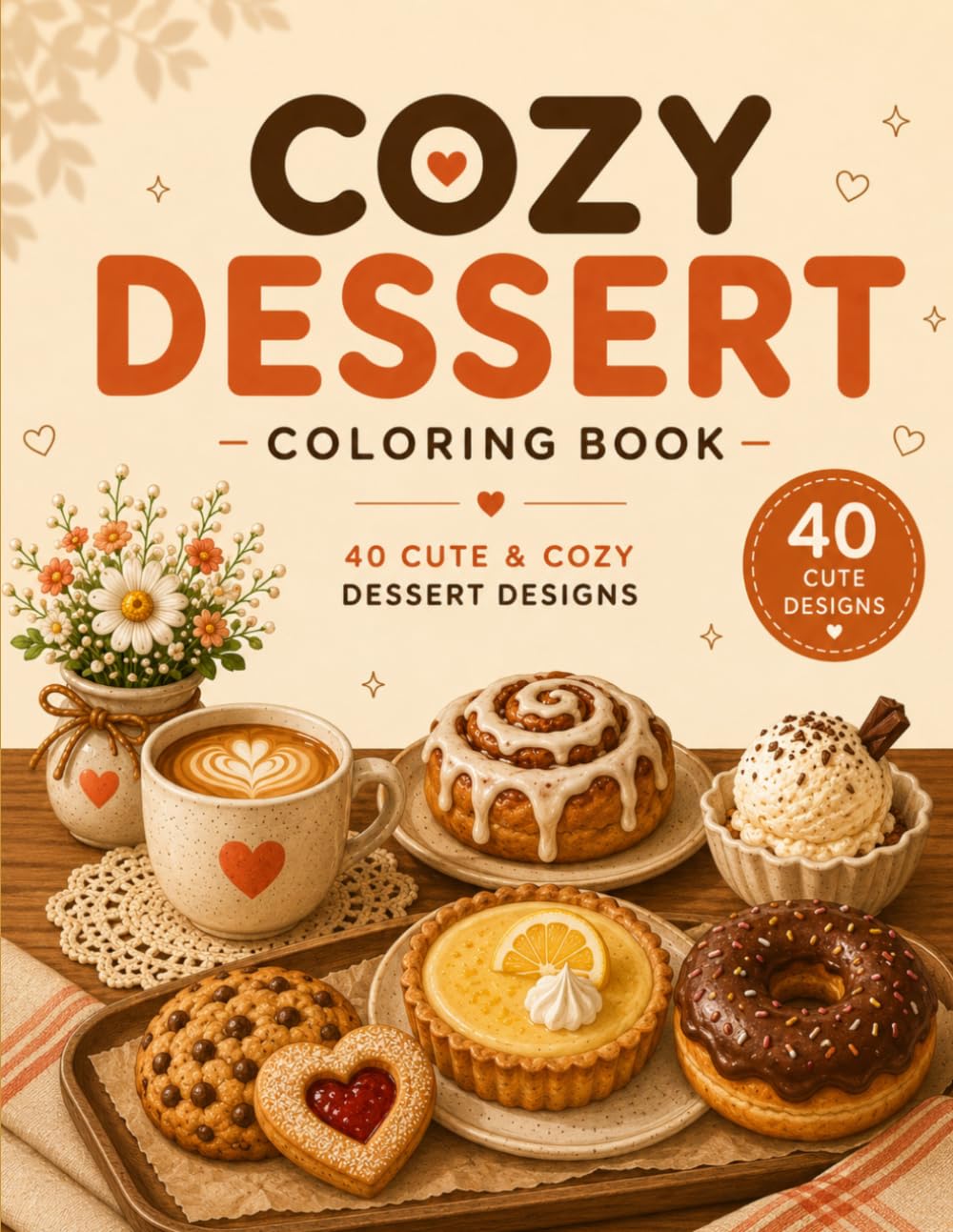 Cozy Dessert Coloring Book: Cute & Relaxing Dessert Coloring Pages with Cakes, Coffee, Donuts & Sweet Treats