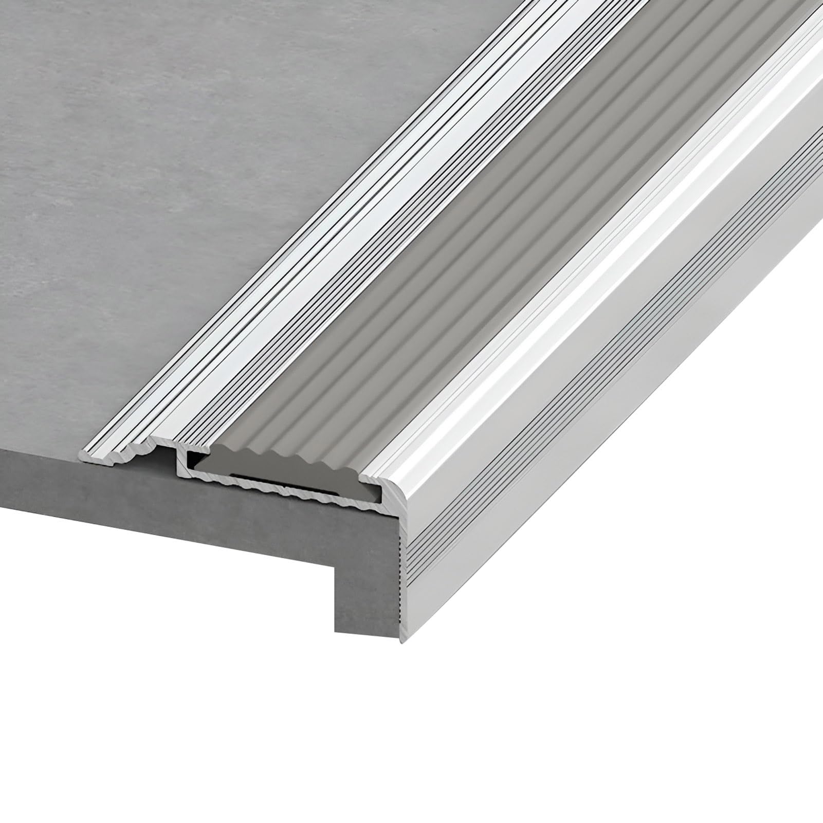 Borde de escalera para escalones de interior y terrazas con peldaños grises